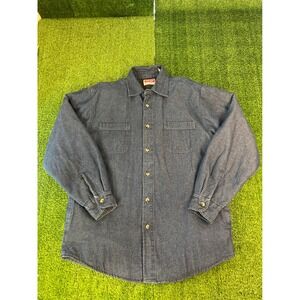 Wrangler Shacket Mens Large Blue Denim Quilted Lined Shirt Jacket Chore Work